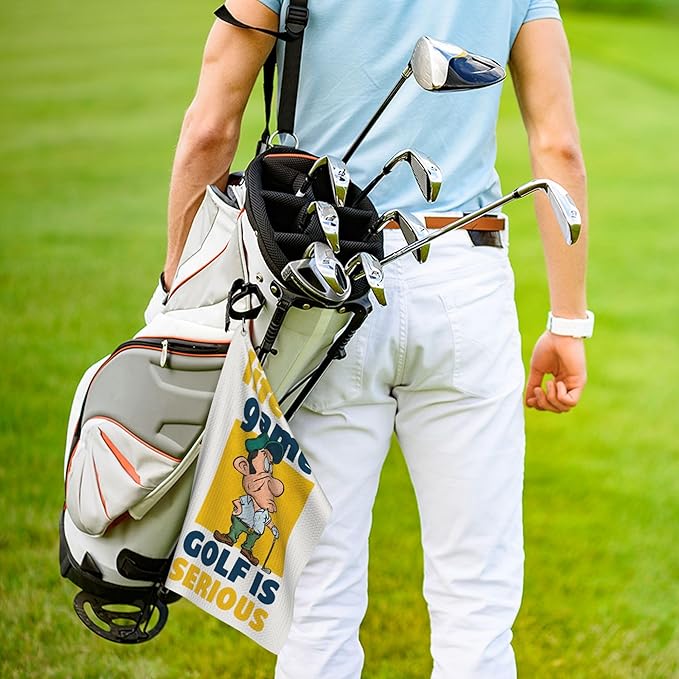 Funny Golf Towel with Carabiner Clip 24"x16" Life Is Game Golf Is Serious Printed Cute Fun Golf Towels for Golf Bags Microfiber Waffle Golfs Rag for Disc Balls Clubs Accessories for Men Women Dad