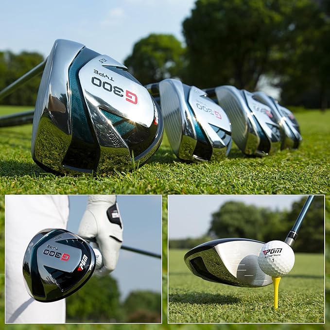 PGM 18 Pieces Men’s Golf Club Set 12pcs Clubs – Titanium #1 Driver, Draw-Biased Hybrid, High-Strength Irons, Forgiving Putter, Stand Bag with 5 Head Covers