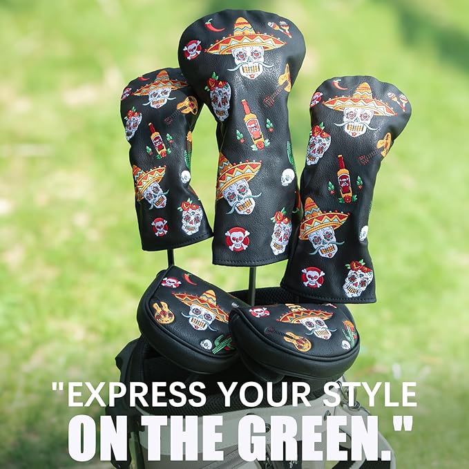 Golf Mallet Putter Cover, Sugar Skull Magnetic Closure Headcover Premium Leather Golf Club Head Covers Fits Golf DF3 Putter, Mallet Putter Headcover