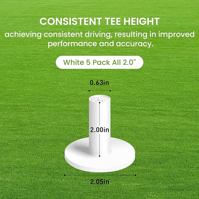 FINGER TEN Golf Rubber Tee Driving Range Value 5 Pack for Indoor Outdoor Practice Mat, Tee Adaptor Size 1.5’’ 2.0’’White Black Tee Holder Set for Hitting Mats