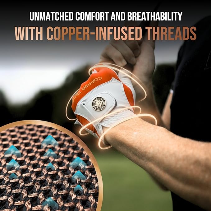 Copper Tech Golf Gloves Men Right Handed Golfer or Left Handed Golfer (2nd Gen) | Copper Compression Joint Support Golf Glove