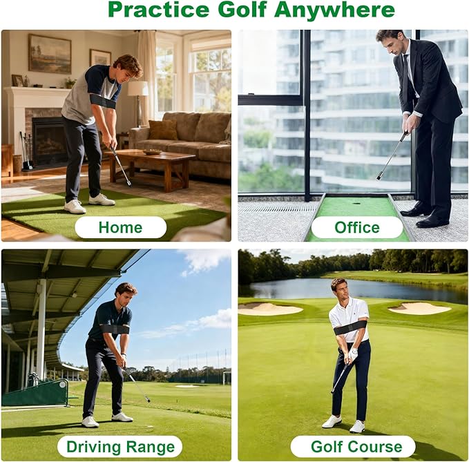 Retractable Golf Swing Trainer, Portable Golf Grip Trainer Right Hand with Practice Golf Club Weights for Enhance Swing Technique, Beginners Tempo Trainer for Chipping Hitting