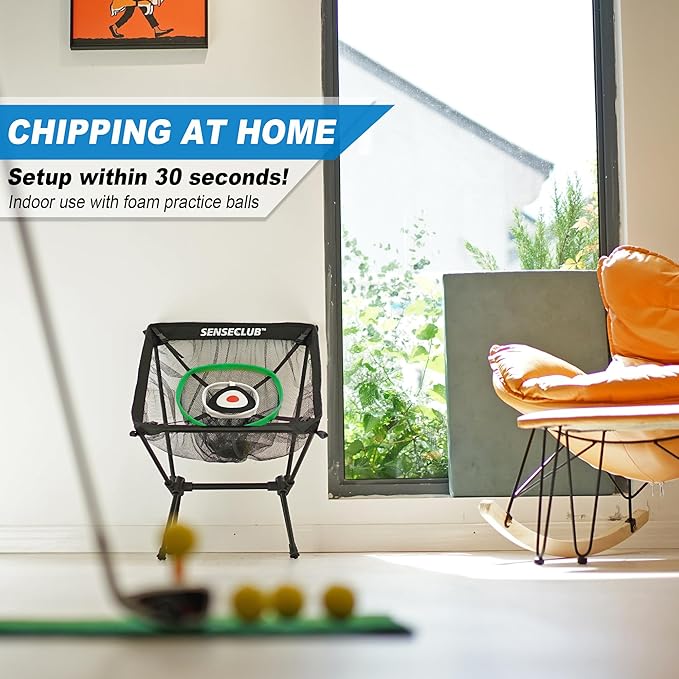 Foldable Chipping Net with Mat & Balls, Heavy-Duty Practice Golf Net Chipping Target, Backyard Golf Game & Gifts