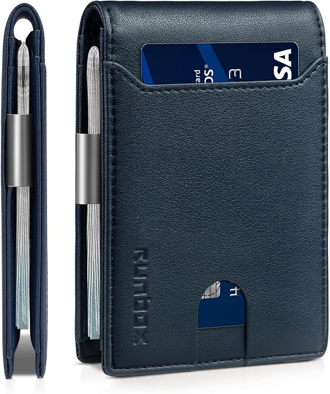 RUNBOX Money Clip Wallets for Men,Slim Leather Mens Bifold Wallet,RFID Blocking Front Pocket Wallet,Thin Credit Card Holder with Gift Box