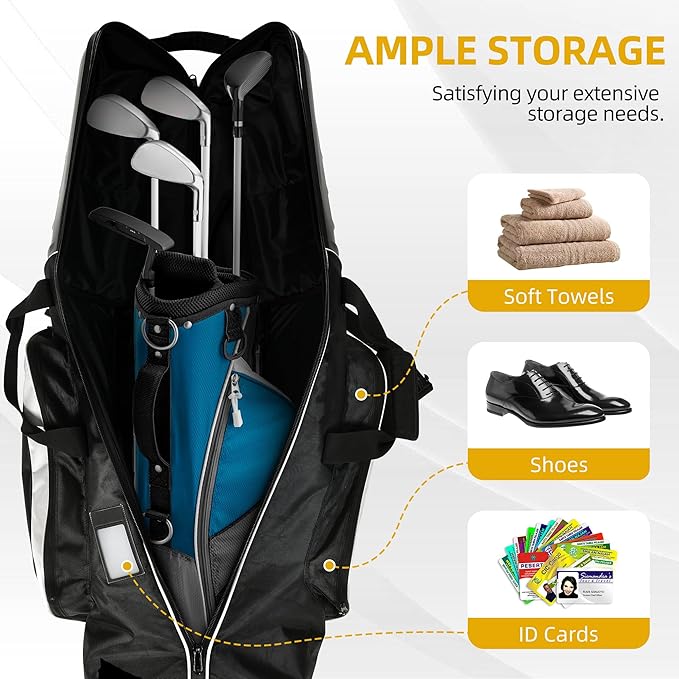 Golf Travel Bag for Airlines with Wheels and ABS Hard Case Top, 1680D Heavy Duty Oxford Golf Travel Cover Case, Protect Golf Clubs, Lightweight and Easy to Maneuver