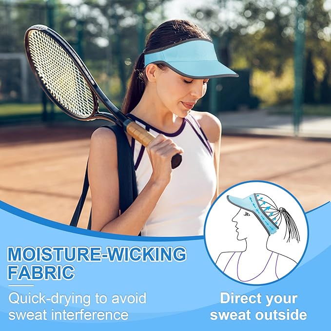Sports Sun Visor for Men Women, Lightweight Soft Quick-Dry Visor Hat, Packable Tennis Golf Running Visor