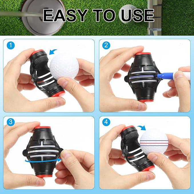 PATIKIL Golf Ball Marker Stencil 360 Degree Triple Track Golf Ball Alignment Marking Tool Line Drawing Marker with Marker Pens for Men Women