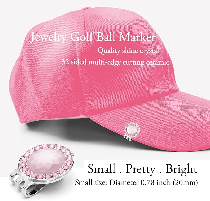Golf Ball Marker Hat Clip with Ceramic Crystal Ball Marker (20mm Small Size) Gifts Accessories for Golfers