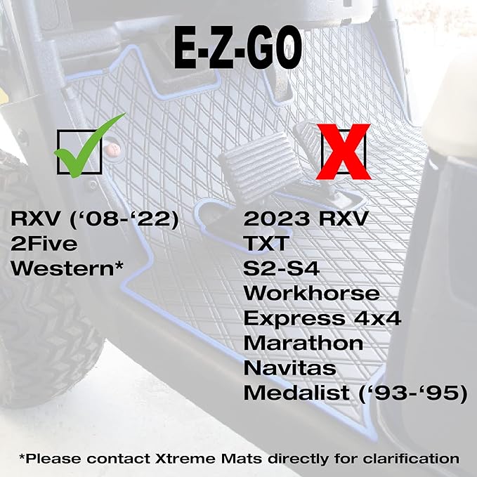 Xtreme Mats EZGO RXV Golf Cart Mat, Full Coverage Golf Cart Floor Liner Mat - Only Fits EZGO RXV (2008-2022) & 2Five (2009+) - Black with Grey Trim