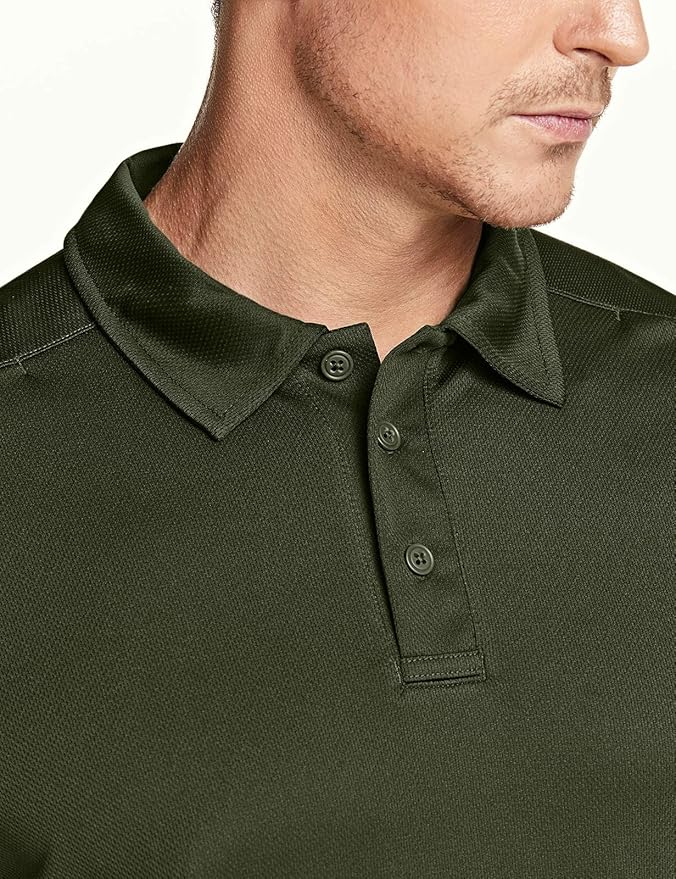 CQR Men's Polo Shirts, Tactical Short Sleeve Golf Performance Shirts, Lightweight Dry Fit UPF 50+ Pique