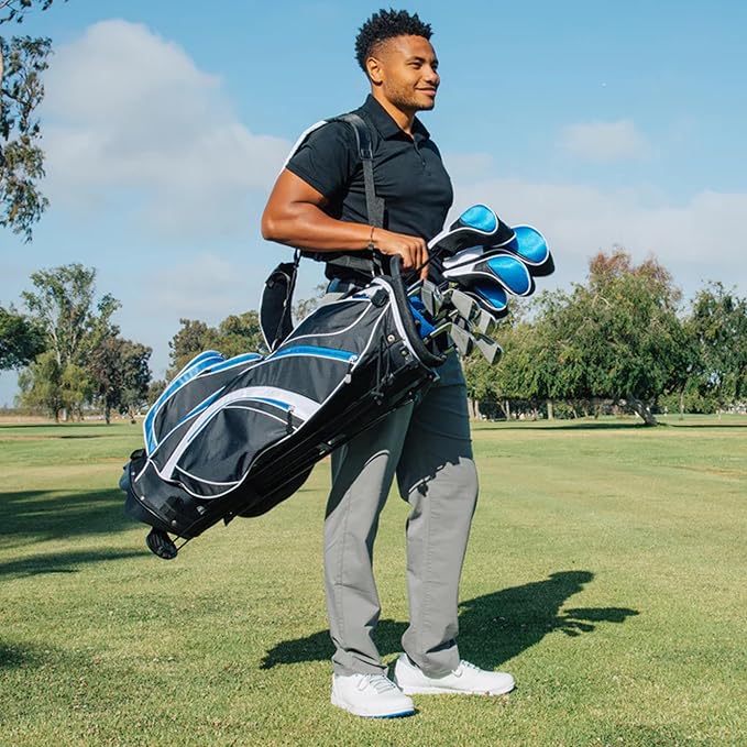 Precise S7 Men’s 18-Piece Golf Set – Titanium Driver, Woods, Hybrid, 5-SW Irons, Putter, Stand Bag, 4 Headcovers and Cover – RH