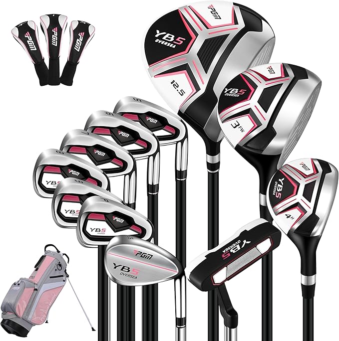 PGM 12/15 Pieces Women's Complete Golf Club Set – Full Set with 460cc Driver, Fairway Wood, Hybrid, Irons, Putter, Golf Stand Bag - Golf Clubs Women Right Handed
