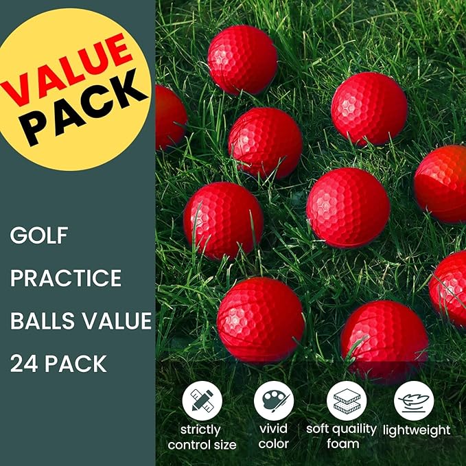 FINGER TEN Golf Practice Balls Foam Colored Value 12 24 50 Pack, Lightweight Golf Ball Limited Flight for Indoor Outdoor Driving Range Backyard Training Safe Practice Good Value