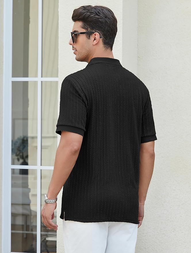 Esabel.C Golf Shirts for Men Dry Fit Performance Short Sleeve Print Moisture Wicking Collared Shirt