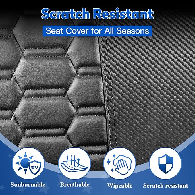 NOKINS Golf Cart Seat Covers, Fit for YAMAHA/G29/Drive2 OEM Standard Front Seat Cushion, Yamaha Accessories Vinyl Seat Covers, No Nails Required(Carbon Fibre Black and Black)