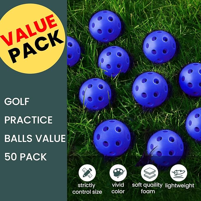 FINGER TEN Golf Practice Balls Plastic Colored Value 12/24/36/50 Pack, Limited Flight Sports Training Ball for Men Women, Indoor Outdoor Driving Range Backyard Use