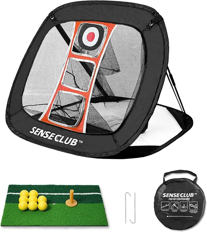 Foldable Chipping Net with Mat & Balls, Indoor Golf Practice Chipping Target, Backyard Golf Game & Gifts