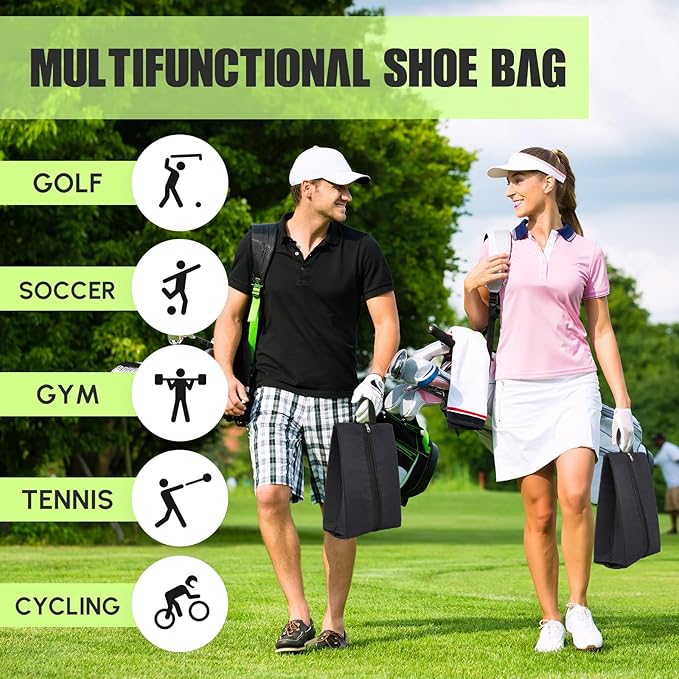 Leinuosen 4 Pack Smell Proof Shoe Cleat Bag for Travel Water Resistant Odor Absorbing Lightweight Golf Soccer Shoe Storage Organizer Pouch with Zipper for Gym Sports Work Men Women (Black)