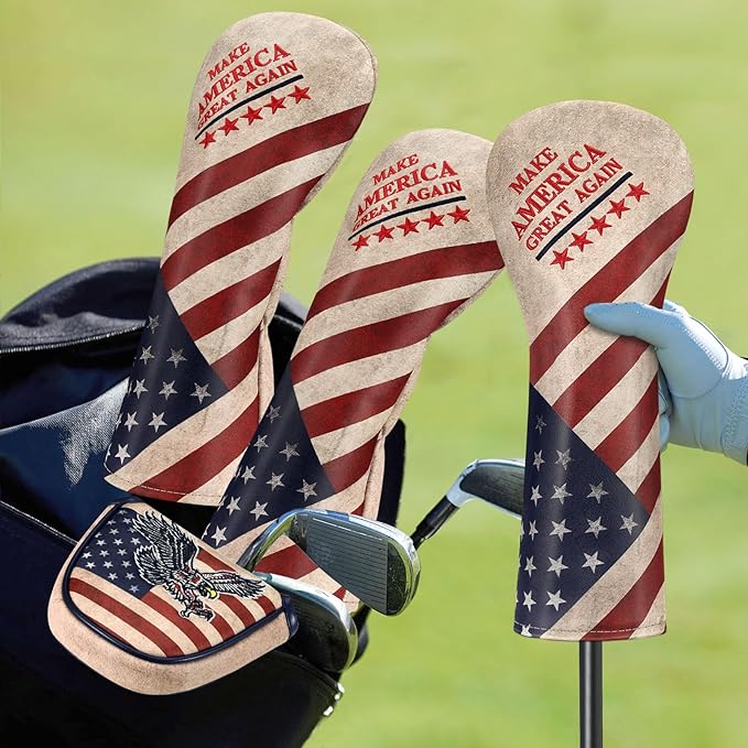 Golf Club Head Cover, Premium Leather Elegant Embroidery Fairway Wood Headcover Interchangeable No. Tags 3 4 5 7 X, Mallet Putter Cover with Magnetic Closure