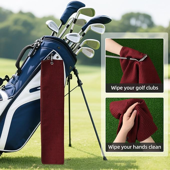 Mile High Life Premium Waffle-Weave Golf Towel | 16" X 24" | Extra Absorbent & Quick-Dry | Ultra-Soft Microfiber | Carabiner Clip | Multi-Color Options | Golf Accessory for Men & Women, Wine Red