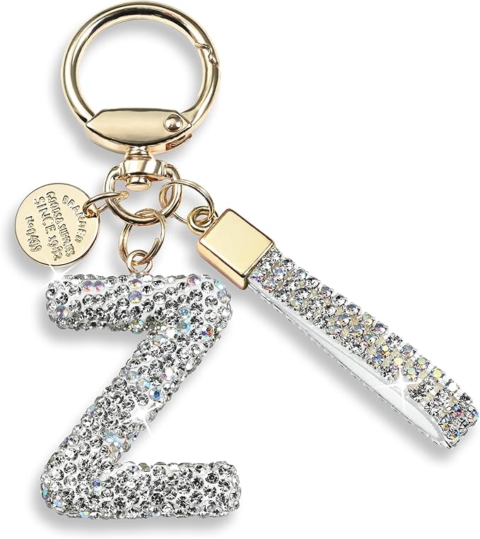 Pink Blue White Initial Letter Keychain Gift for Women Girls Bling Sparkly Cute Backpack Car Key Accessories Lanyard