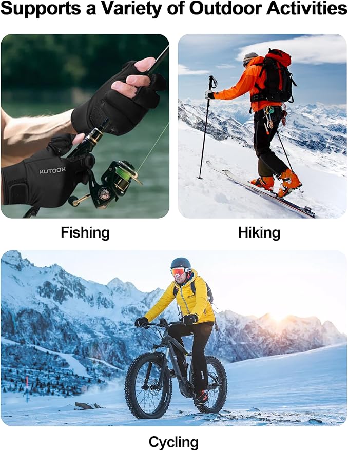 KUTOOK Winter Fishing Gloves for Men& Women Waterproof Glove Cold Weather Hunting Photography Shooting Hiking