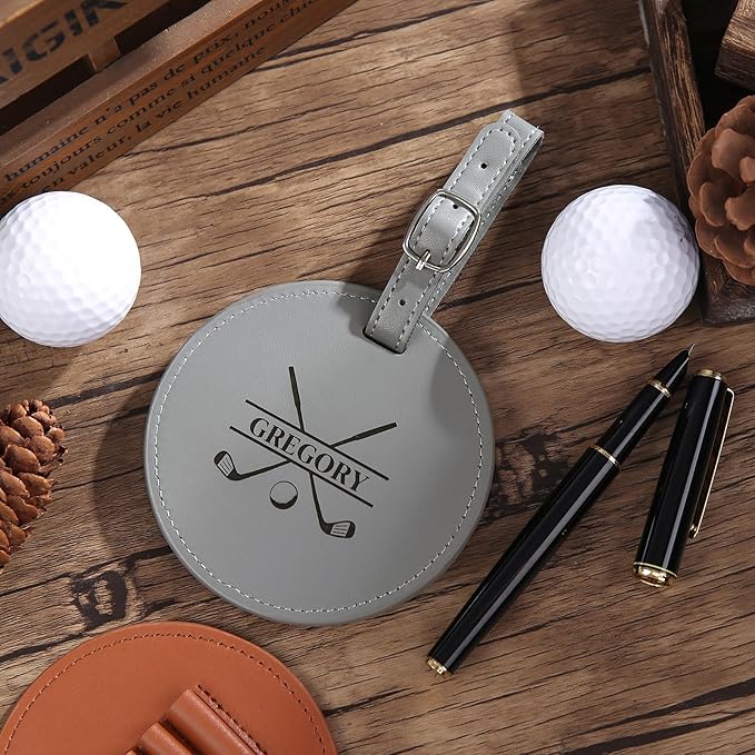 Personalized Golf Bag Tag with Tees Custom Name & Pattern Leather Golf Tee Holder with Gift for Dad