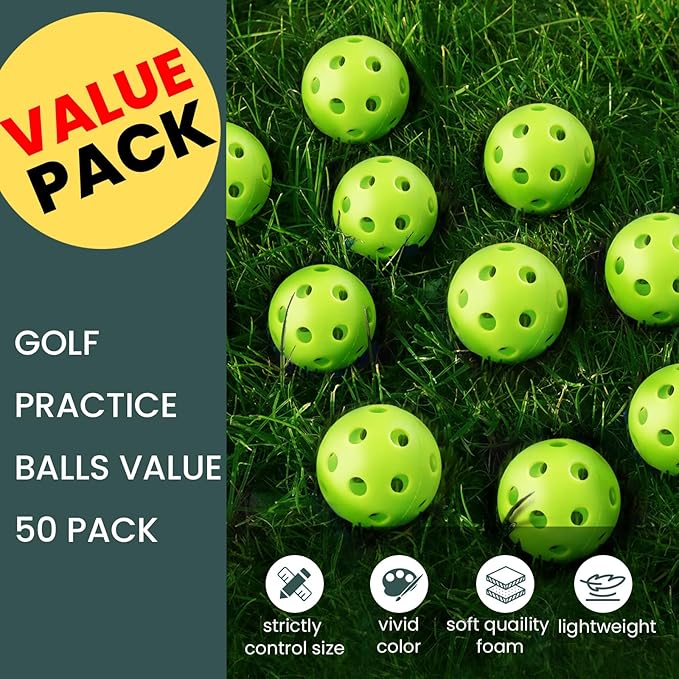 FINGER TEN Golf Practice Balls Plastic Colored Value 12/24/36/50 Pack, Limited Flight Sports Training Ball for Men Women, Indoor Outdoor Driving Range Backyard Use