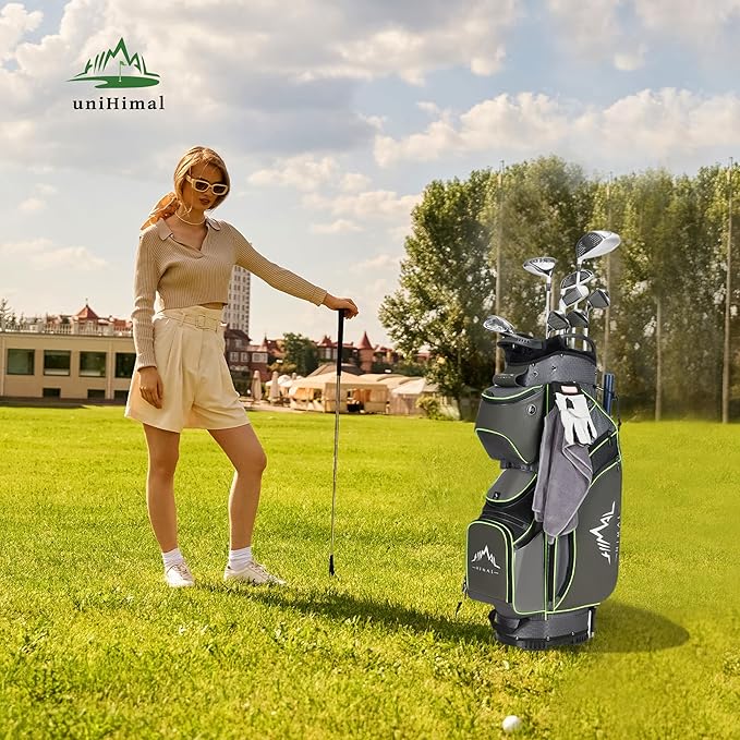 14-Way Golf Cart Bag with Full Length Divider, Premium PU Leather Golf Bag with Plush Top, Magnetic Pocket and Rain Cover for Men