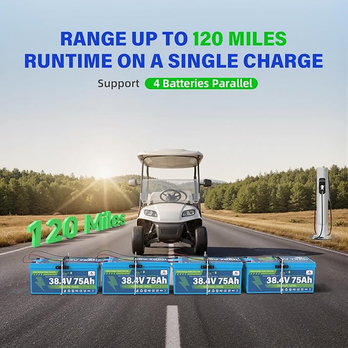 36V 75Ah LiFePO4 Battery with Mounting Bracket, 38.4V 2880Wh Lithium Bluetooth 200A BMS, 4.9'' LCD, 43.8V 15A IP67 Charger - 10-Year Lifespan Fit Golf Carts, Lawn mower, Trolling Motors (4500W Max)