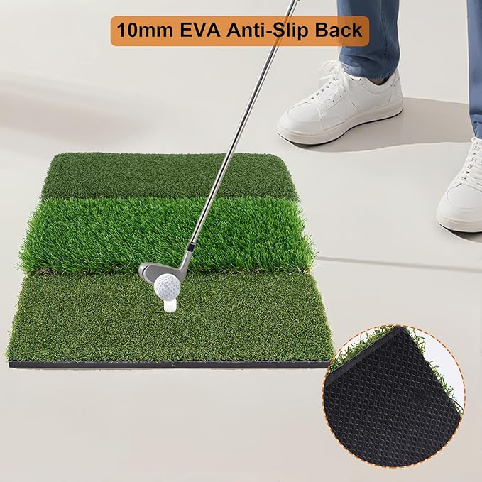 Golf Mat, Golf Hitting Mat Outdoor for Training, Golf Practice Mat with 10mm EVA Backing, Golf Mats Practice Indoor and Outdoor Turf with 8 Different Tees