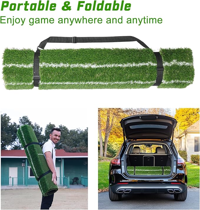 DCQ Real Feel 5x4ft & 6x4ft Golf Hitting Mat, Large Golf Mat, Dual Turf, Fairway & Rough Artificial Grass, Golf Practice Mat Indoor & Outdoor, Driving & Chipping Pad with Cushion, Golf Simulator Mat