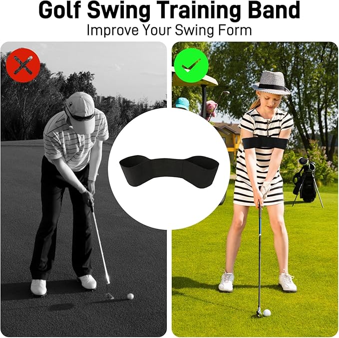 Retractable Golf Swing Training Aid with Arm Band, Golf Grip Trainer for Indoor Outdoor Practice, Portable Club Grips with Click Sound for Beginners and All Skill Levels