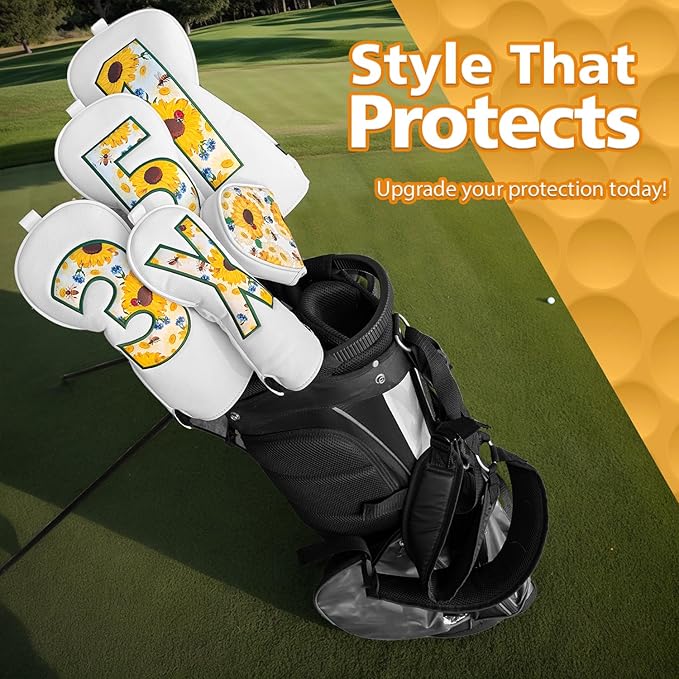 Golf Club Cover for Driver Fairway Wood Hybrid Mallet Putter Cover, Wootfairy Golf Club Headcovers Waterproof Leather White Accessories Compatible with Taylormade Odyssey and More Brand