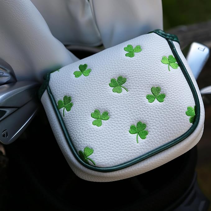 Golf Club Headcover, Premium Leather Embroidery Mallet Putter Cover Blade Head Covers, Stylish Golf Accessories, Great Golf Gifts for Men and Women Golfers