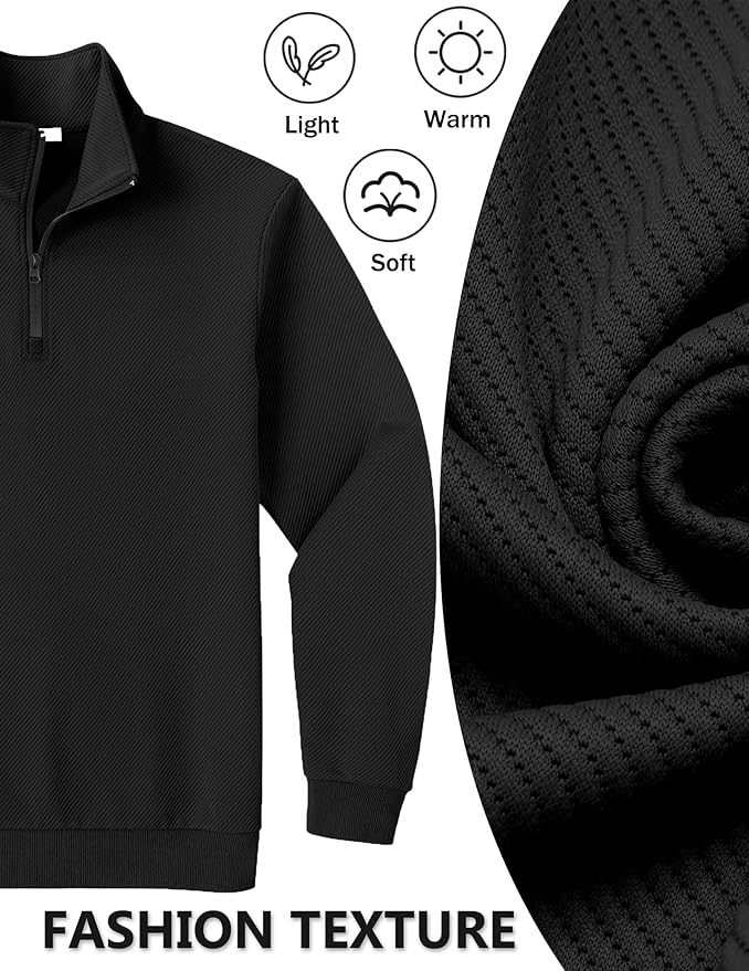 COOFANDY Mens Quarter Zip Pullover Sweatshirts Lightweight Long Sleeve Mock Neck Sweater Polo