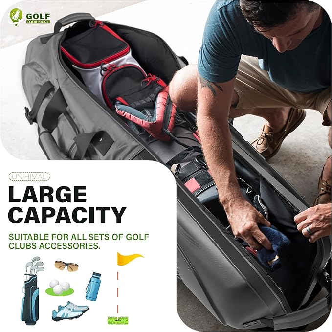 Golf Travel Bag with Hard Case Top, 1680D Heavy Duty Oxford Golf Club Travel Bags for Airlines with Wheels Easy to Maneuver