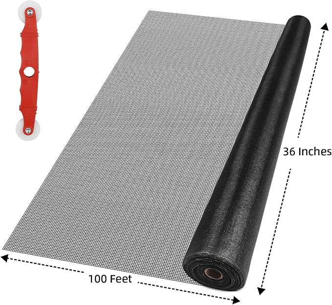 Fiberglass Window Screen Mesh Roll - 36"x100', Easy-to-Cut Screen Door Mesh for Windows, Pool, Porch Durable Mesh Replacement Option