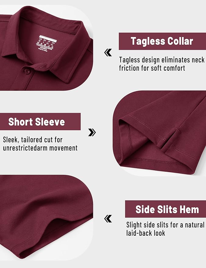 TACVASEN Mens Polo Shirts Short Sleeve Pique 3 Buttons Golf Polo Cooling Performance Moisture Wicking Shirt