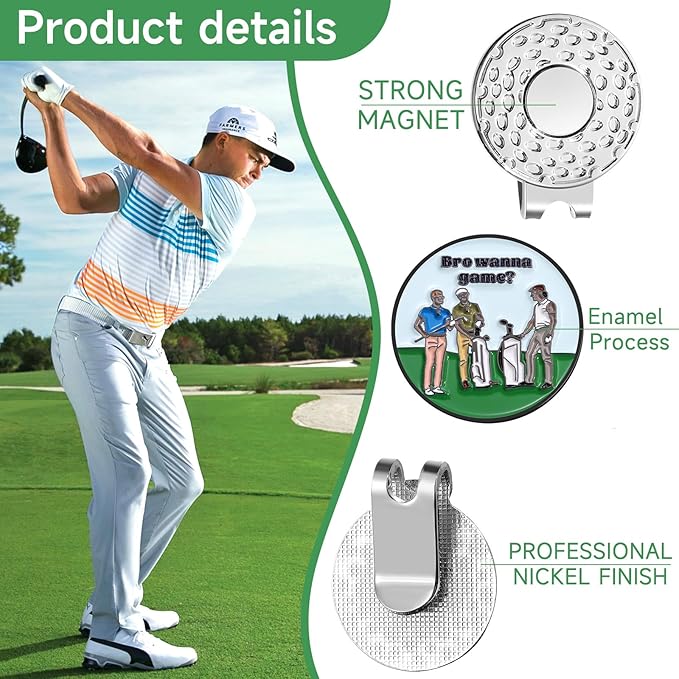 Magnetic Golf Ball Marker Clips, Funny Golf Ball Markers with Magnetic Clip, Enamel Golf Ball Markers Hat Clip Magnet for Men Women Golfer Gifts
