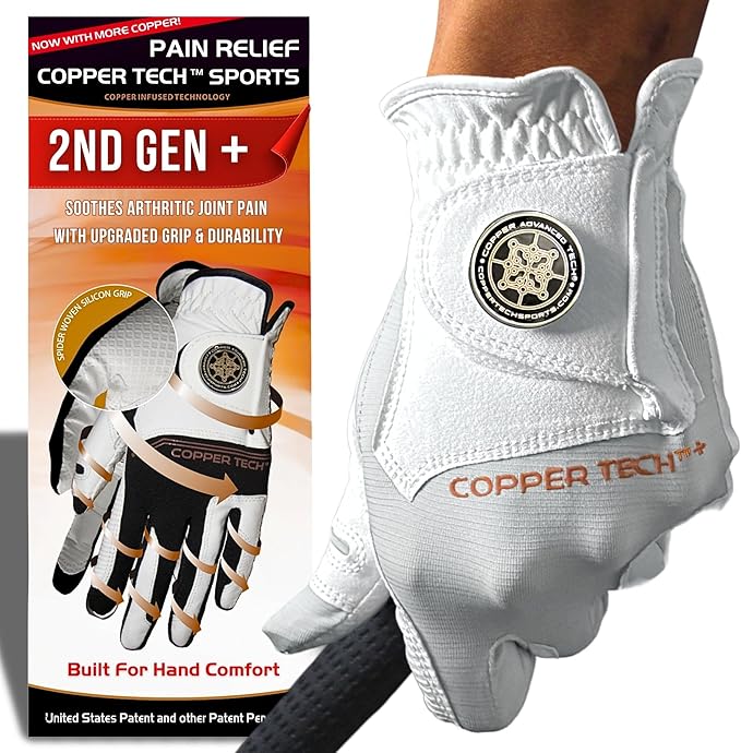 Copper Tech Golf Gloves Men Right Handed Golfer or Left Handed Golfer (2nd Gen) | Copper Compression Joint Support Golf Glove