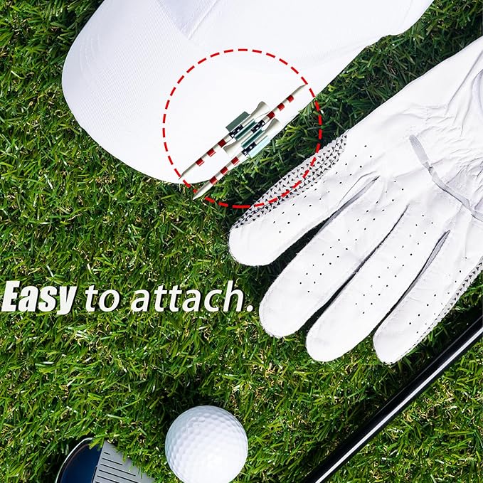 6 PCS Hat Clip Golf Tee Holder (with 3pc Tee) Golf Tee Holder Hat Clips Fits Hat Brim & Visor - Stores 3 Golf Tees for Quick Access (Black+White+Blue)