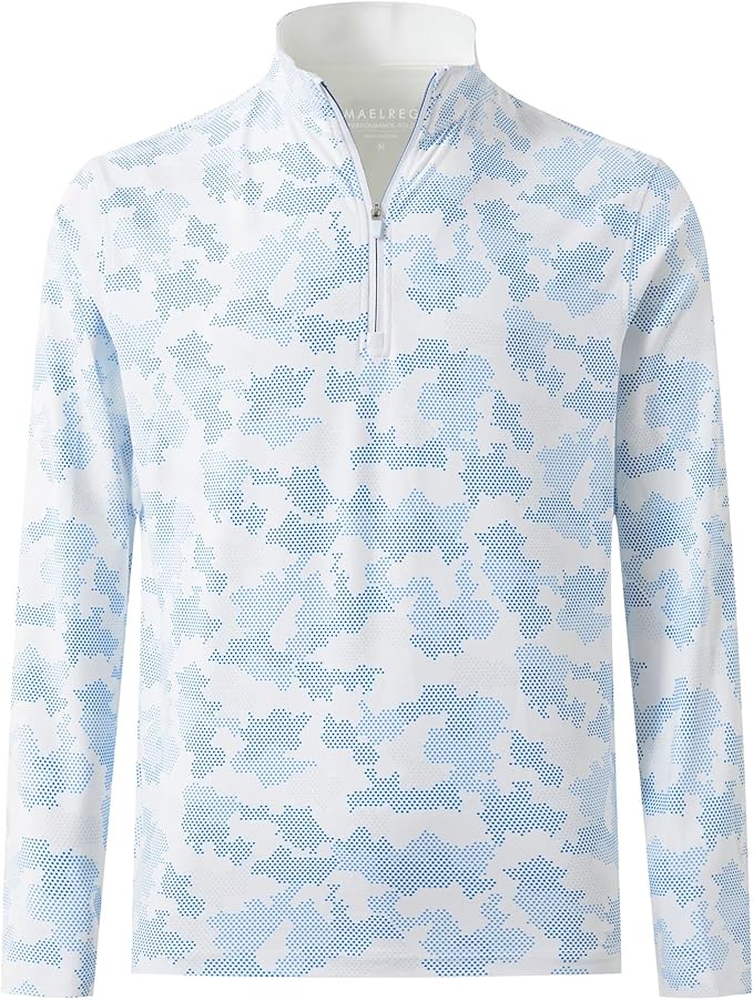 M MAELREG Quarter Zip Golf Pullover Men Dry Fit Long Sleeve Performance Wicking 1/4 Zip Full Print Pullover Mens Sweatshirt