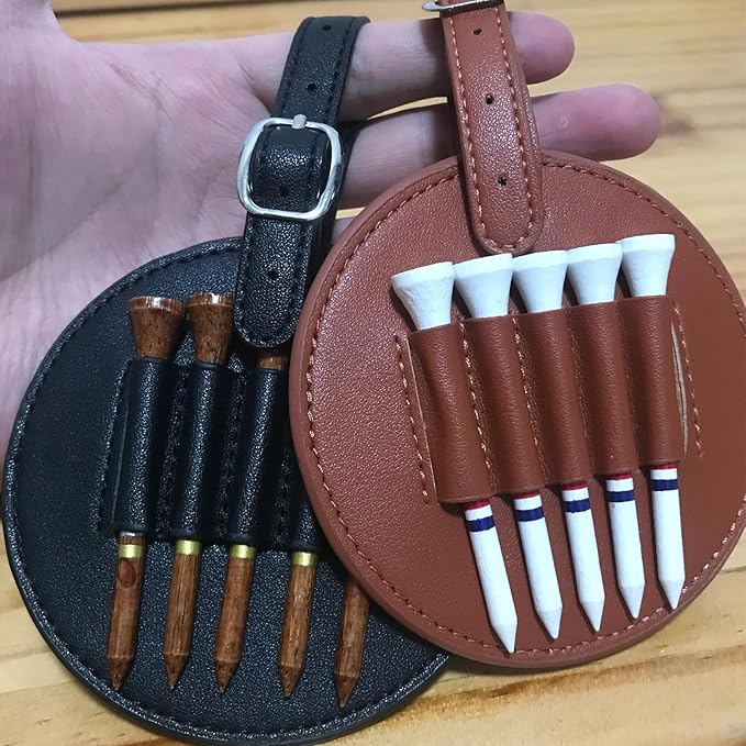 Golf Tee Holder for Bag, Golf Tee Carrier with 10 PCS Wooden Golf Tees 2-3/4 inch, Golf Accessories for Men and Women, Golf Bag Accessory and Golf Gift (Black)