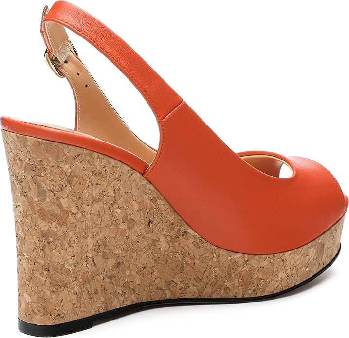 Womens Peep Toe Wedge Heels Matte Fashion Cork Slingback Pumps Platform Wedge Sandals 3.94 Inches