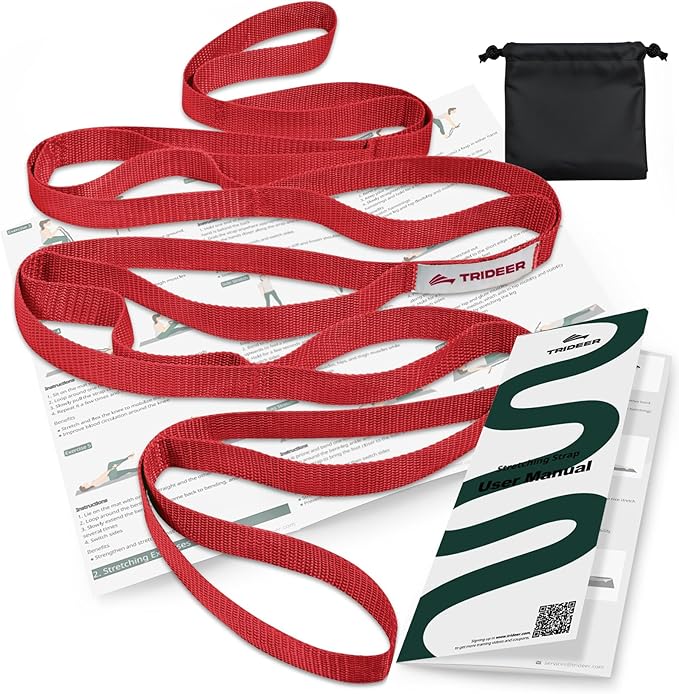 Trideer Stretching Strap Yoga Strap for Physical Therapy, 10 Loops Yoga Straps for Stretching, Non-Elastic Stretch Strap for Pilates, Exercise, Stretch Band for Women & Men