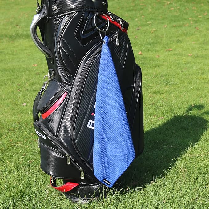 Handy Picks Microfiber Golf Towel (16" X 16") with Carabiner Clip, Waffle Pattern Golf Towel Hook and Loop Fastener - The Convenient Golf Cleaning Towel