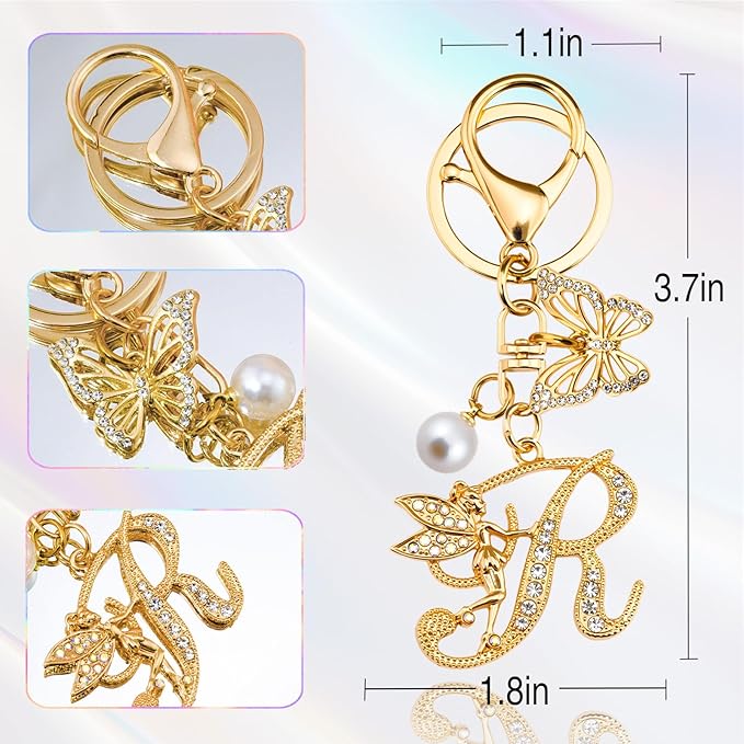 Initial Keychain Bag Charm Women Purse Charms for Handbags Accessories Charm for Wallet Butterfly Pendant for Girls