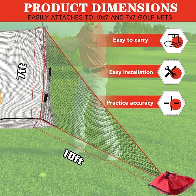 2 Pcs Golf Net Attachment for 7ft Golf Practice Hitting Nets with 2 Sandbags Heavy Duty Barrier Side Extension for Summer Sports Training, 10 x 7 Ft, Red