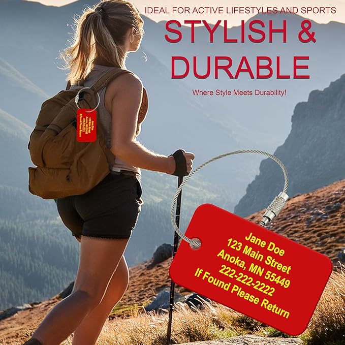 Personalized Luggage Tags – High-Impact Travel Tags for Suitcases, Backpacks & Luggage Sets, Durable Acrylic with Wire Ring Loop for Easy Attachment